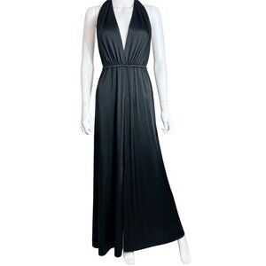 Halston Heritage Dress Womens 2 Black Halter Maxi Open Back Formal